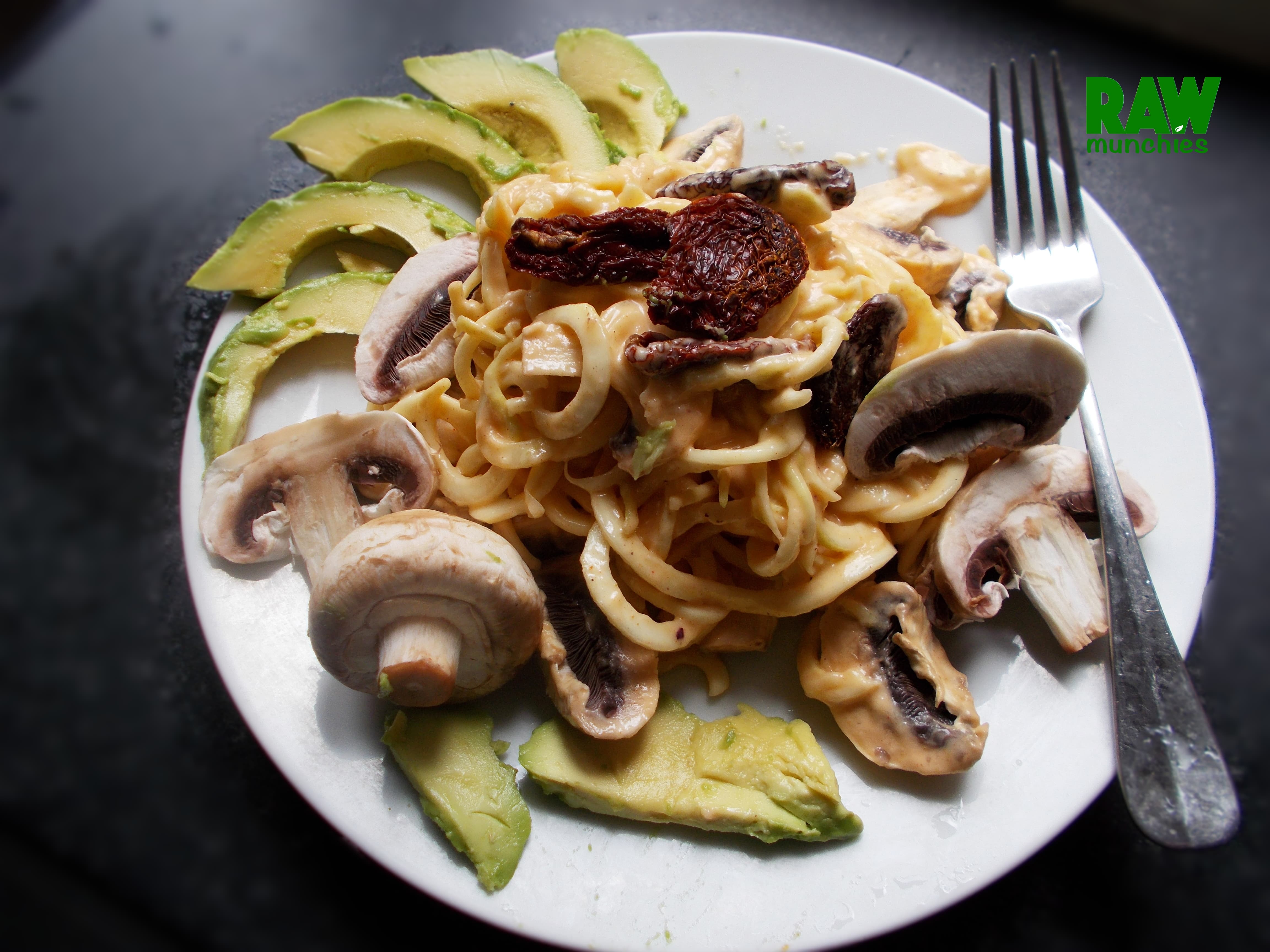 Raw Vegan Creamy Mushroom Fettuccine