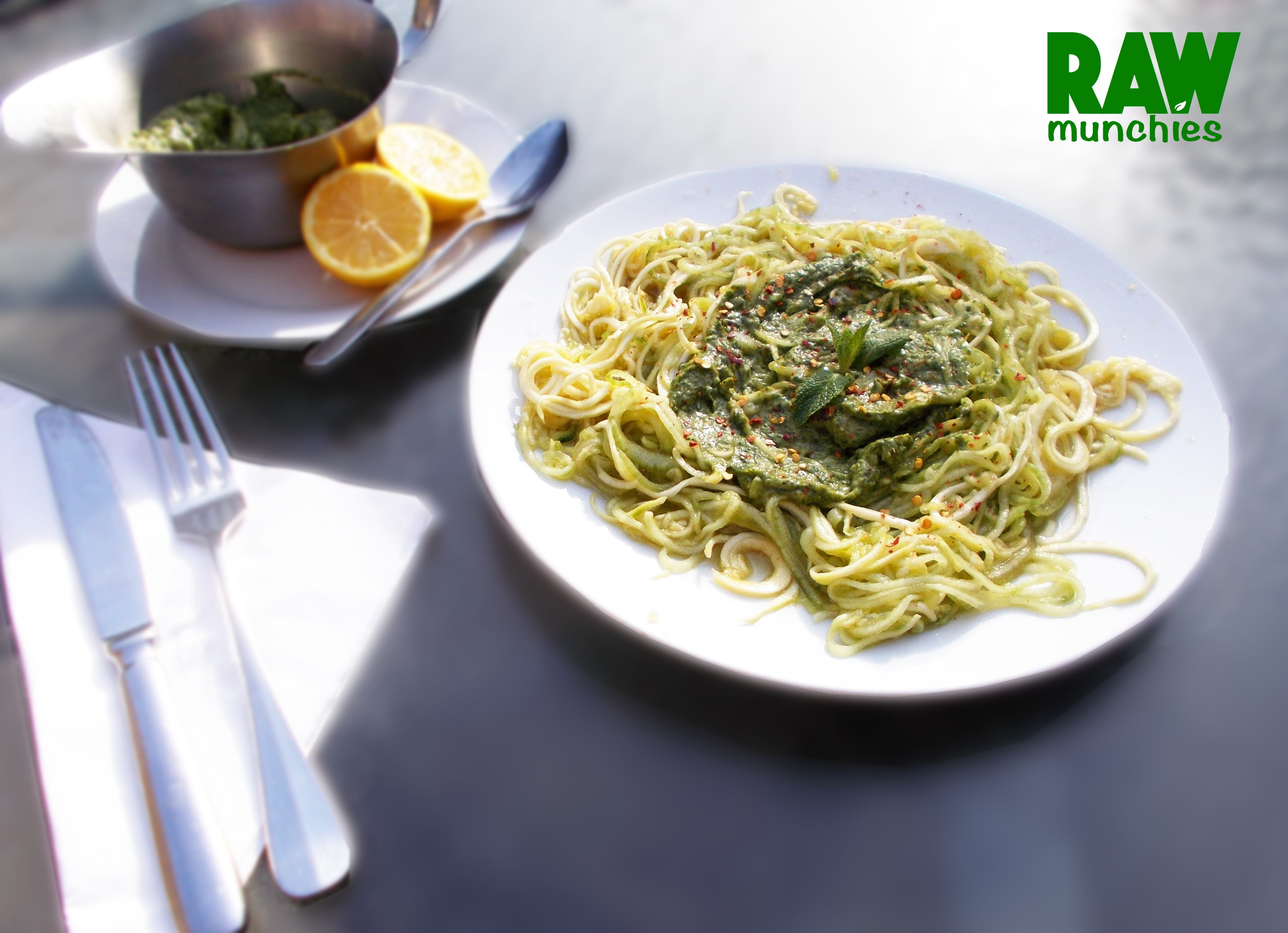 Raw Vegan Avocado Dill Pesto with Cucumber &amp; Zucchini Noodles